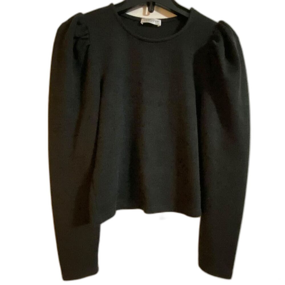 Vestique Black Pouf Sleeve Crewneck Long Sleeve Knit Top Women's Sz Small